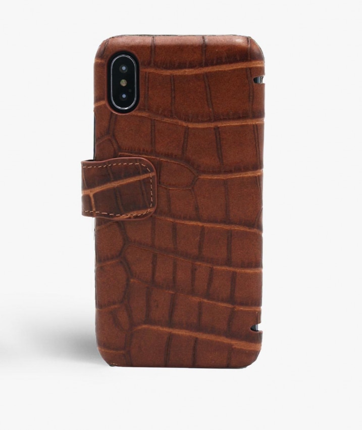 Lompakkokotelo iPhone X/XS Lizard Cognac