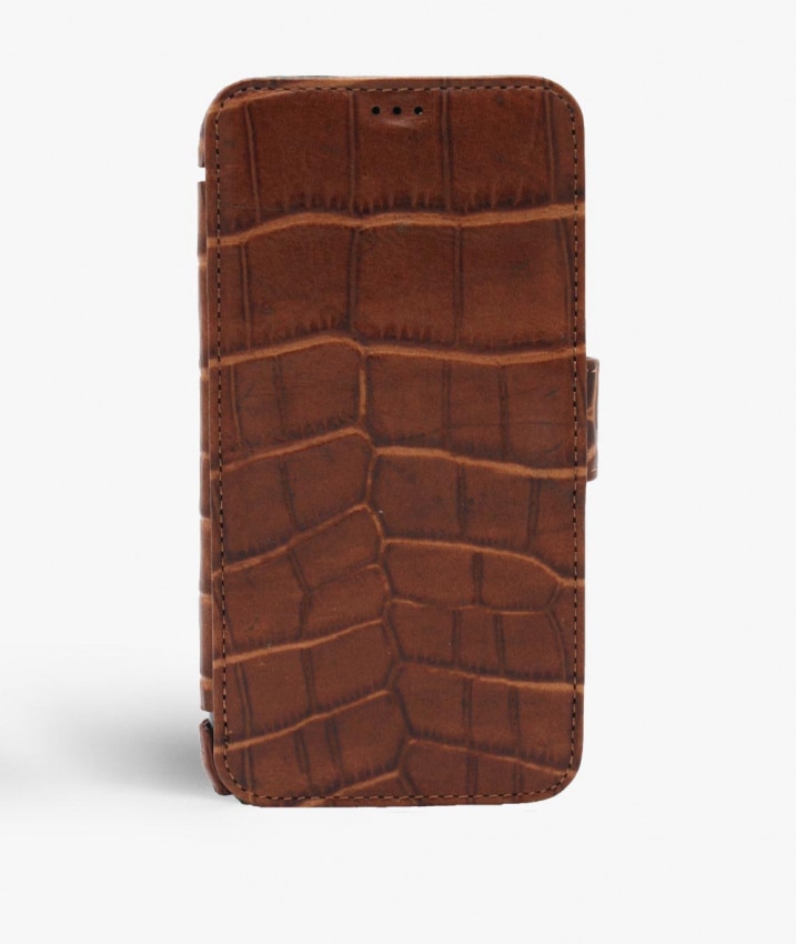 Lompakkokotelo iPhone X/XS Lizard Cognac