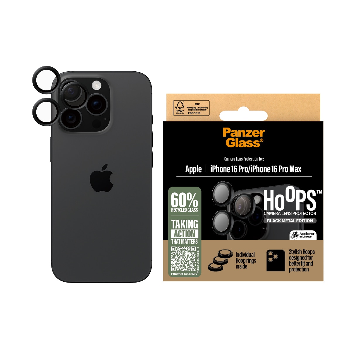 iPhone 16 Pro Hoops Camera Lens Protector Black