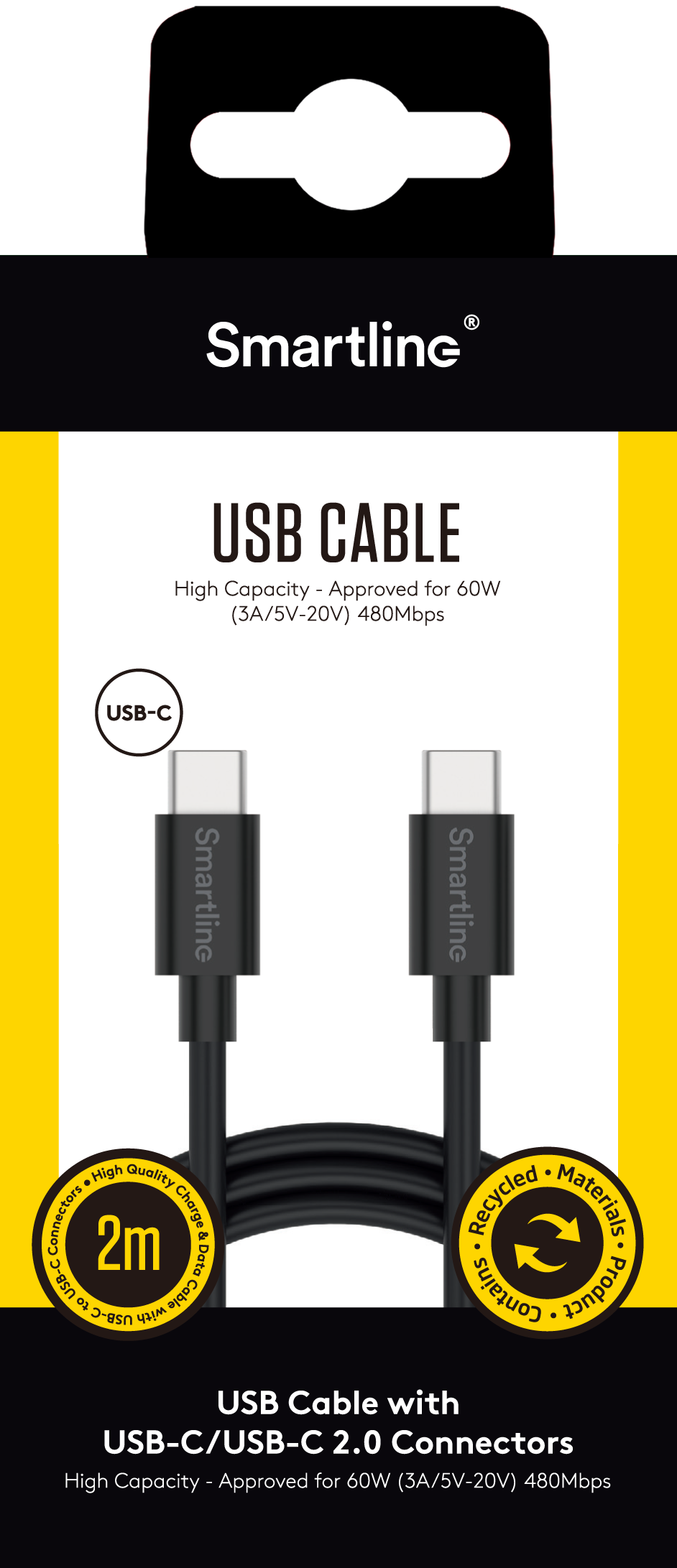 USB Cable USB-C -> USB-C 2m musta