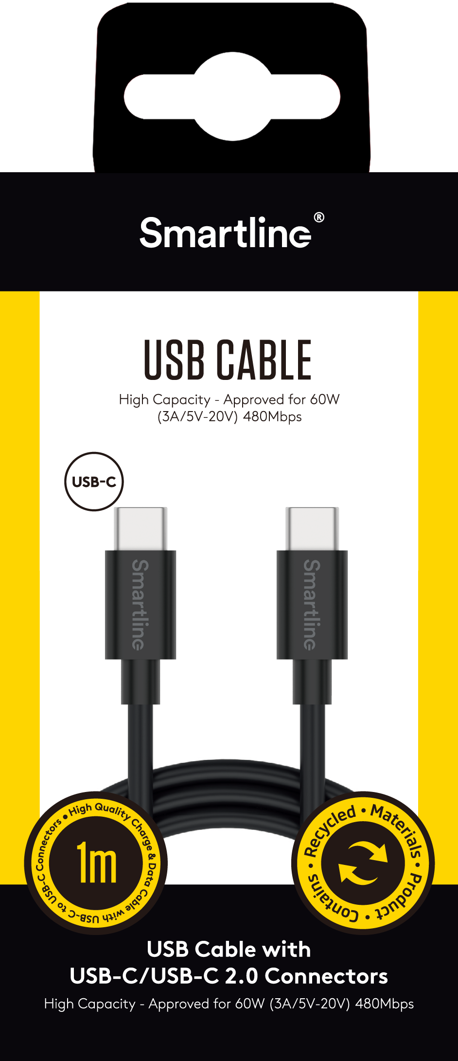 USB Cable USB-C -> USB-C 1m musta