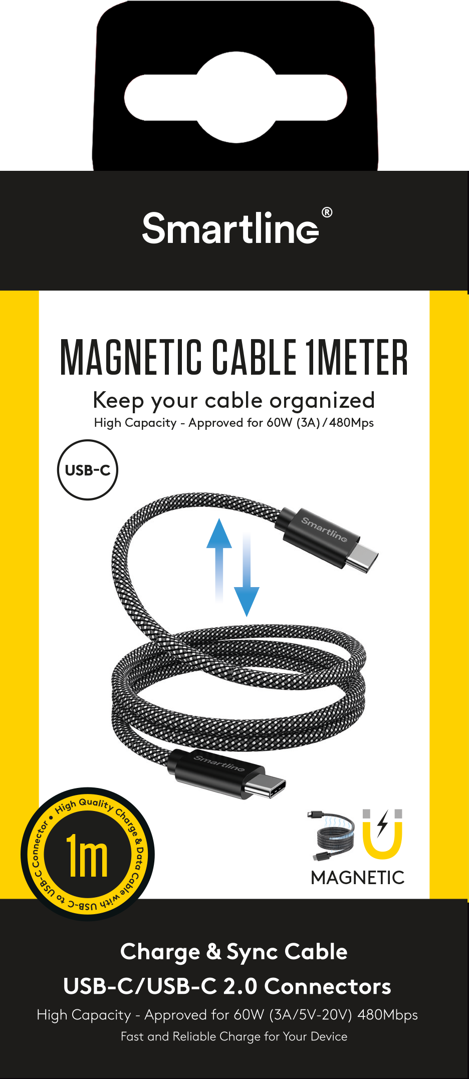 Magneettinen USB-C -> USB-C kaapeli 1m musta