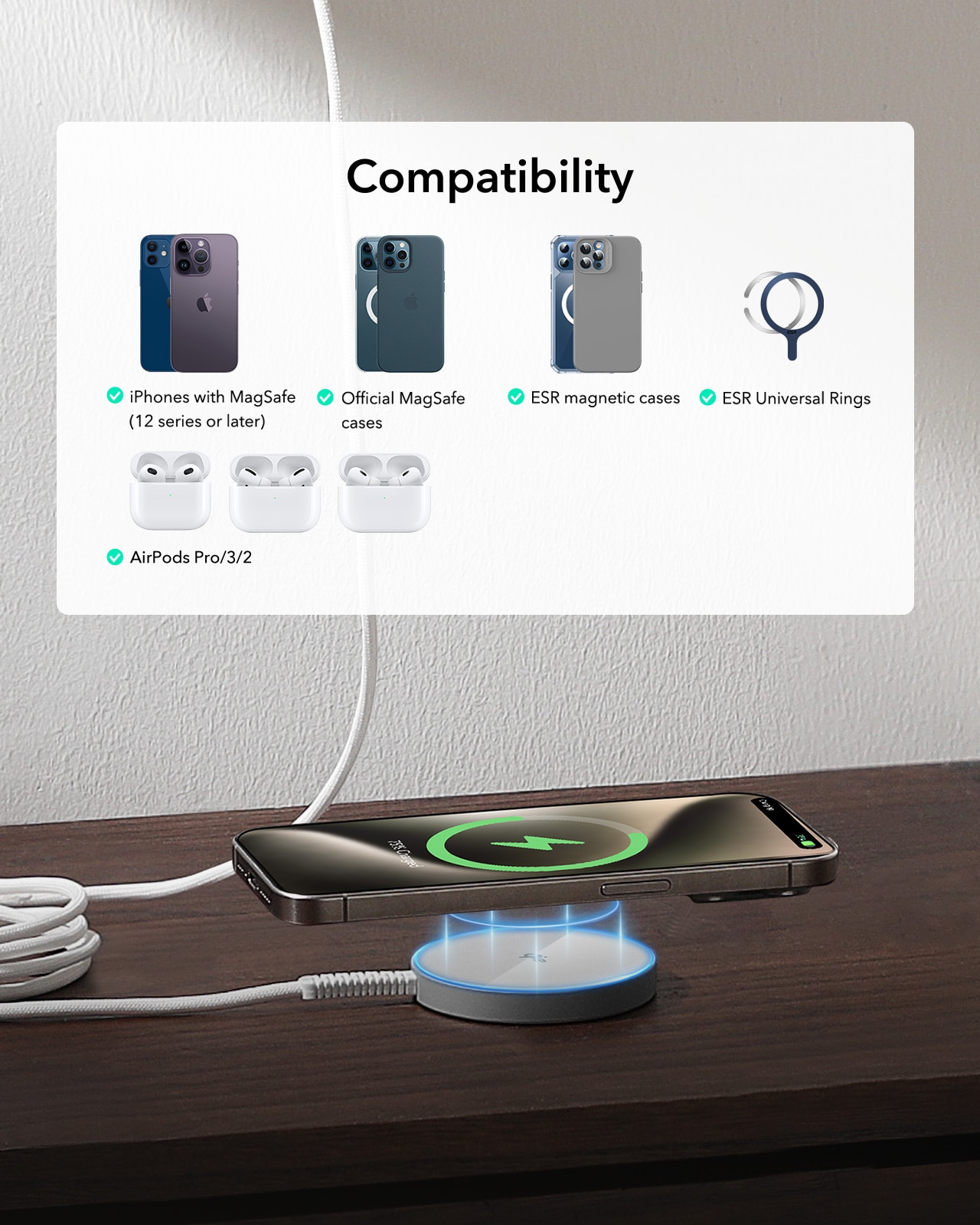 HaloLock Mini Qi2 MagSafe Magnetic Wireless Charger  hopea