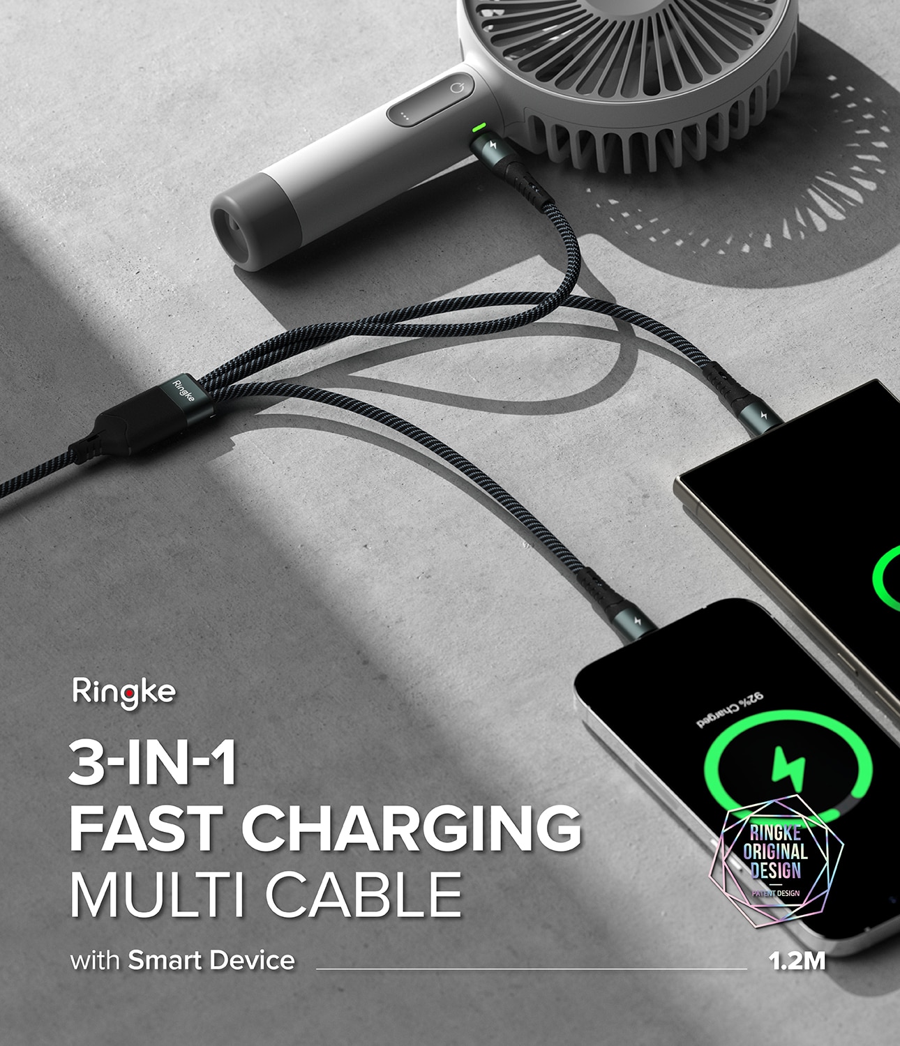 3-in-1 Fast Charging Multi Kaapeli musta