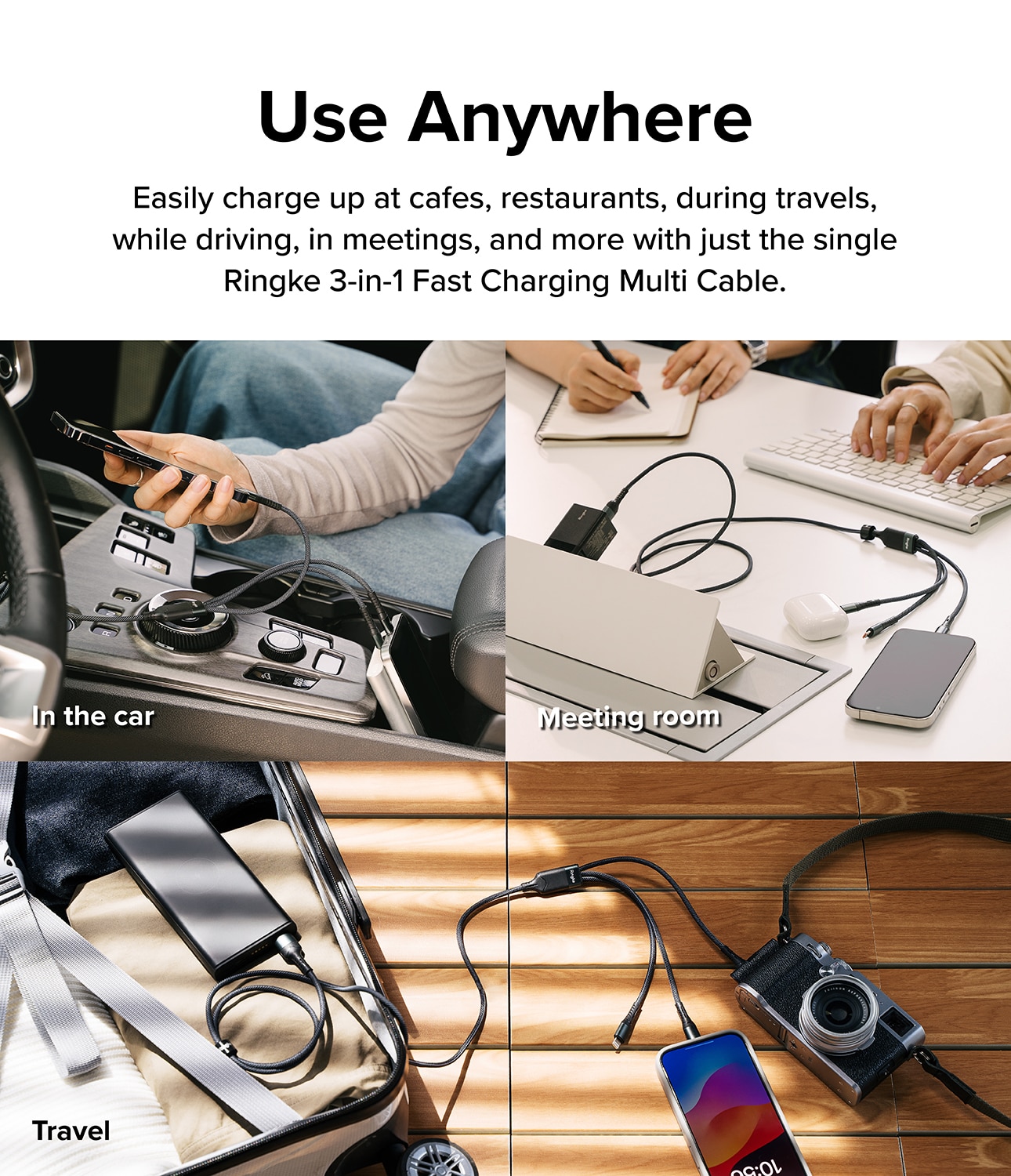 3-in-1 Fast Charging Multi Kaapeli musta