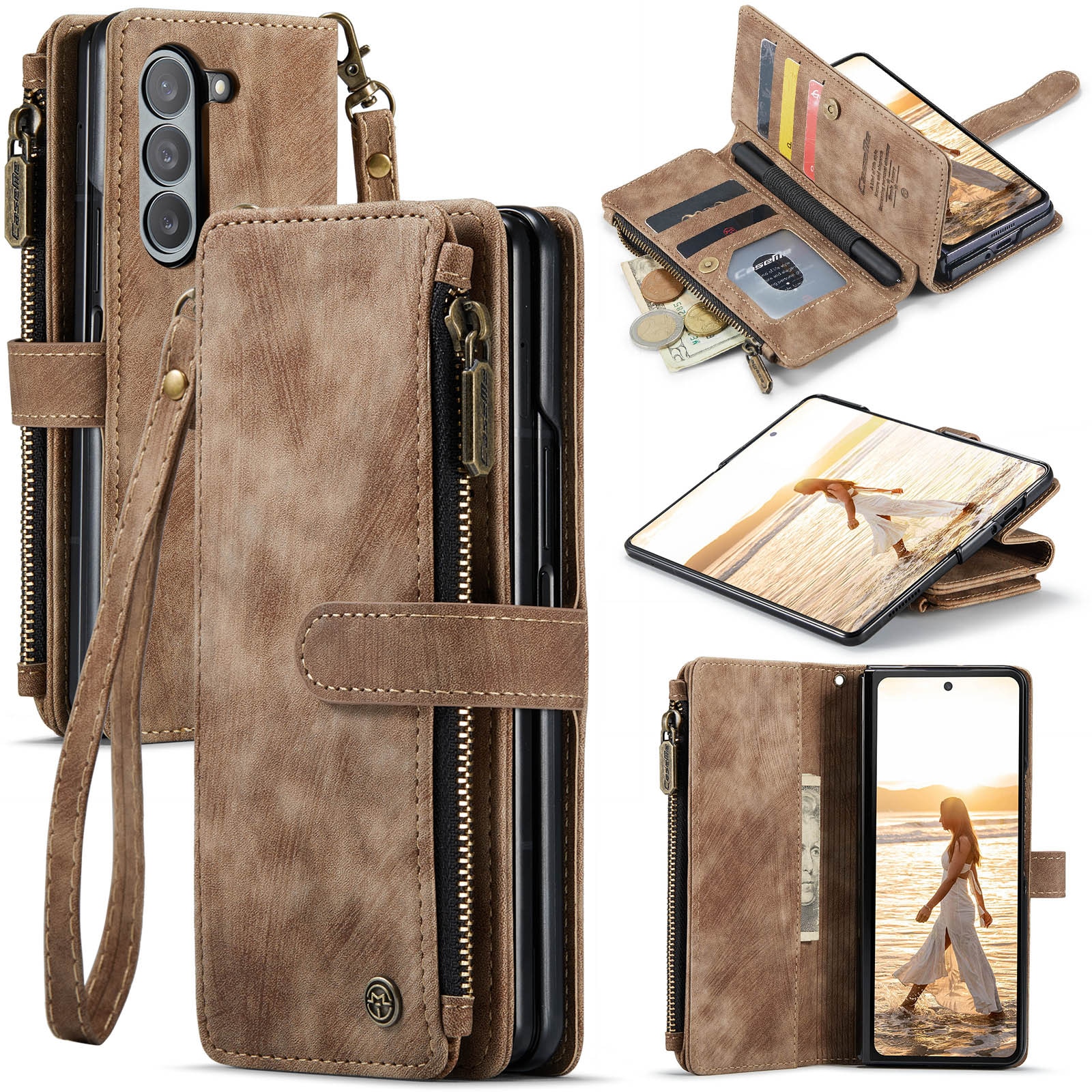 Zipper Wallet Samsung Galaxy Z Fold 6 ruskea