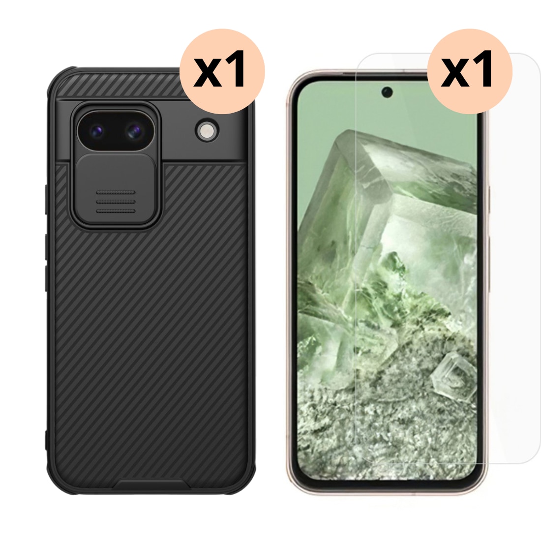 Google Pixel 8a Setti CamShield Kuori ja Näytönsuoja