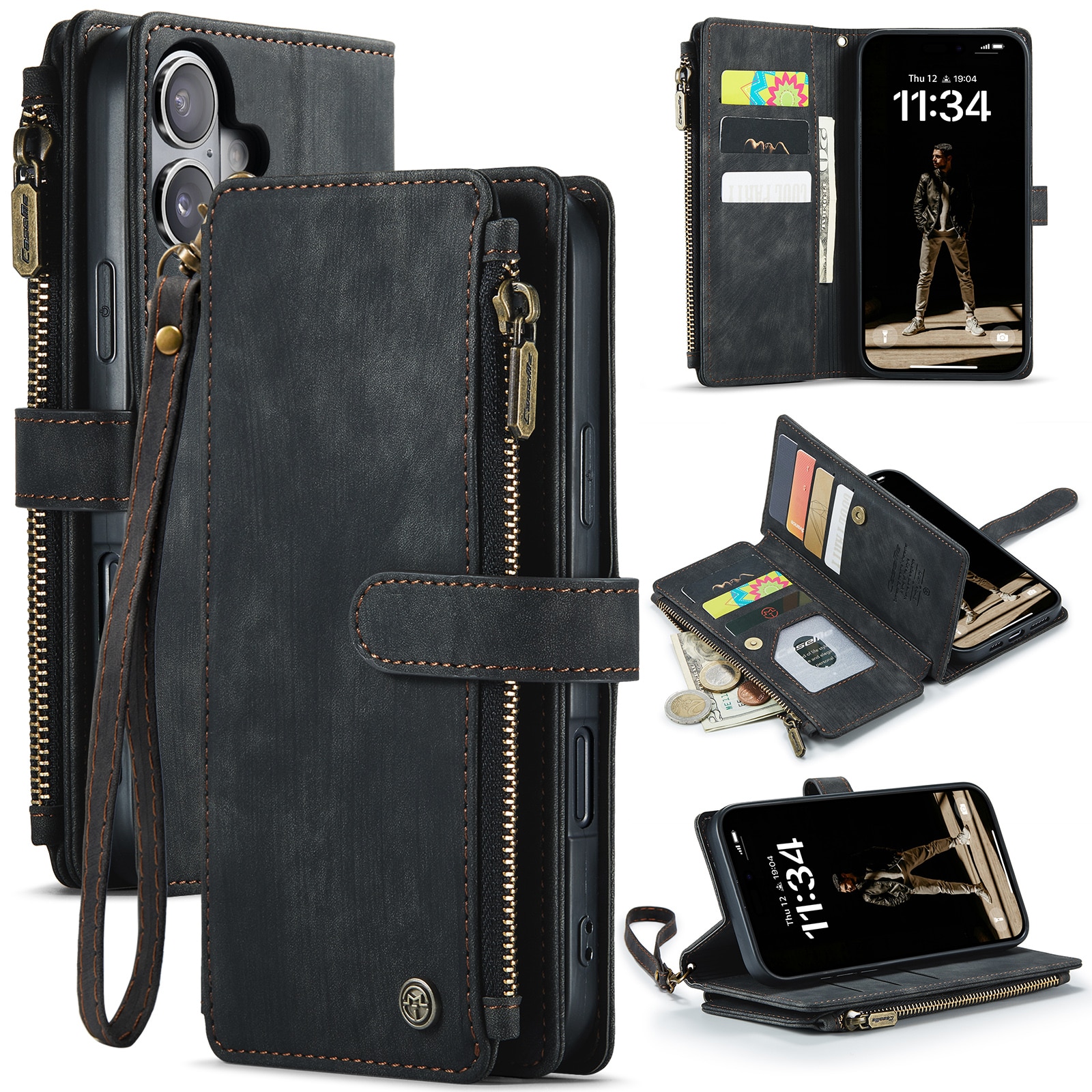 Zipper Wallet iPhone 16 Plus Musta