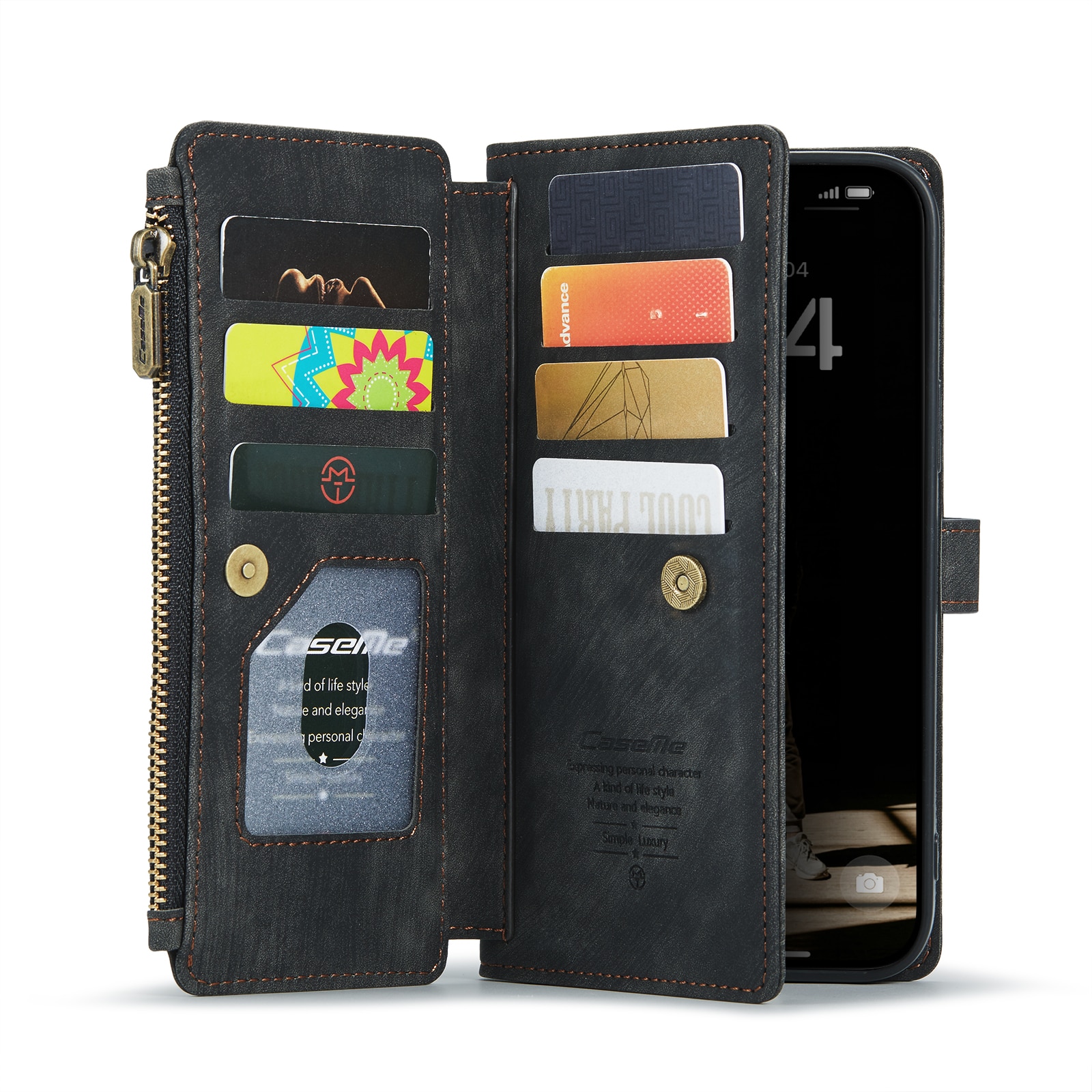 Zipper Wallet iPhone 16 Musta