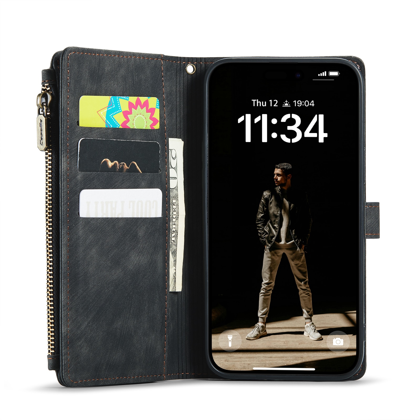 Zipper Wallet iPhone 16 Plus Musta