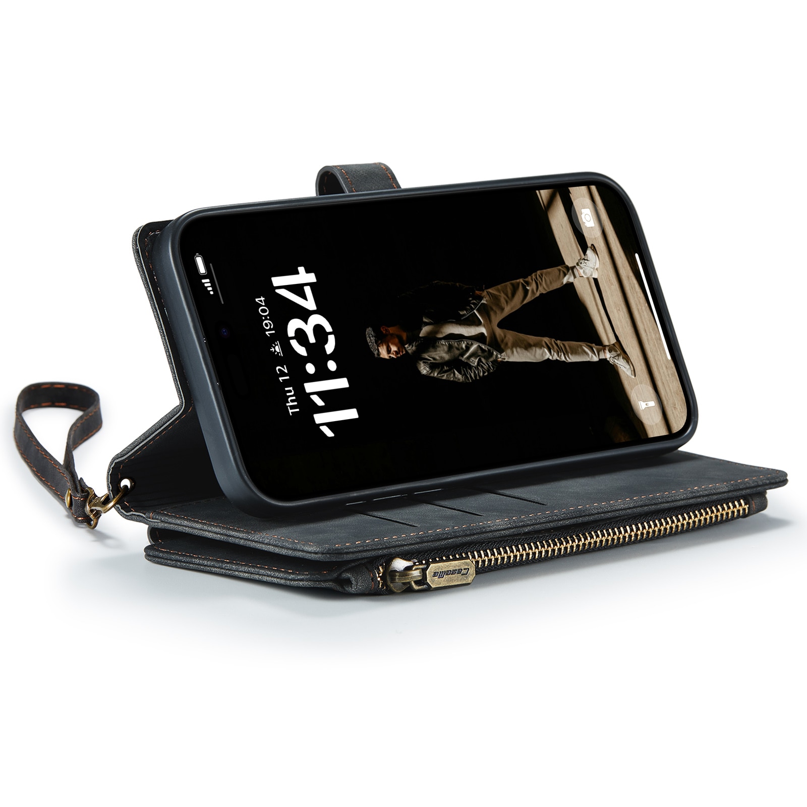 Zipper Wallet iPhone 16 Musta