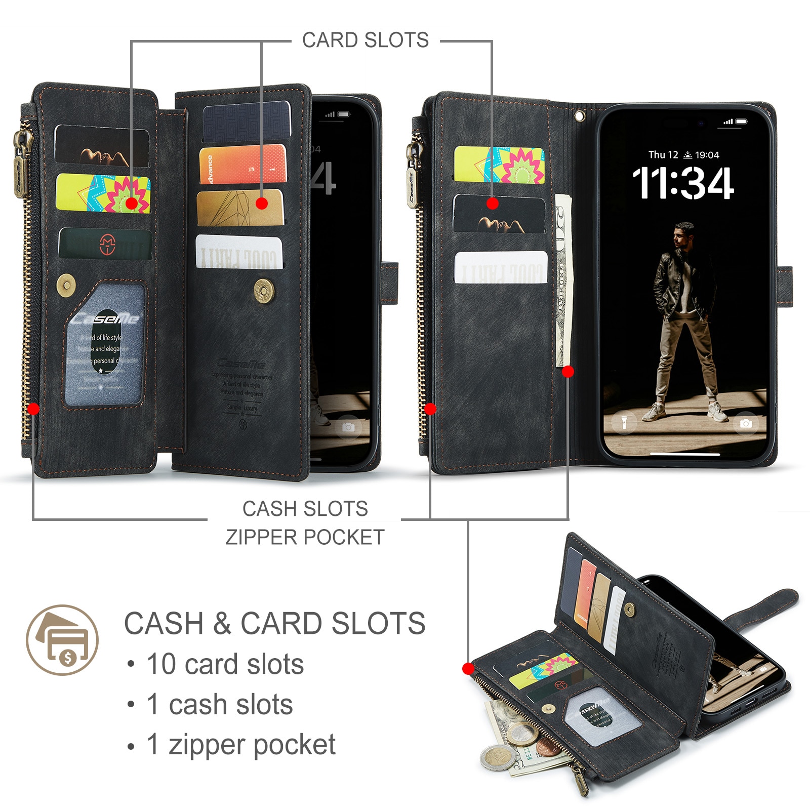 Zipper Wallet iPhone 16 Musta