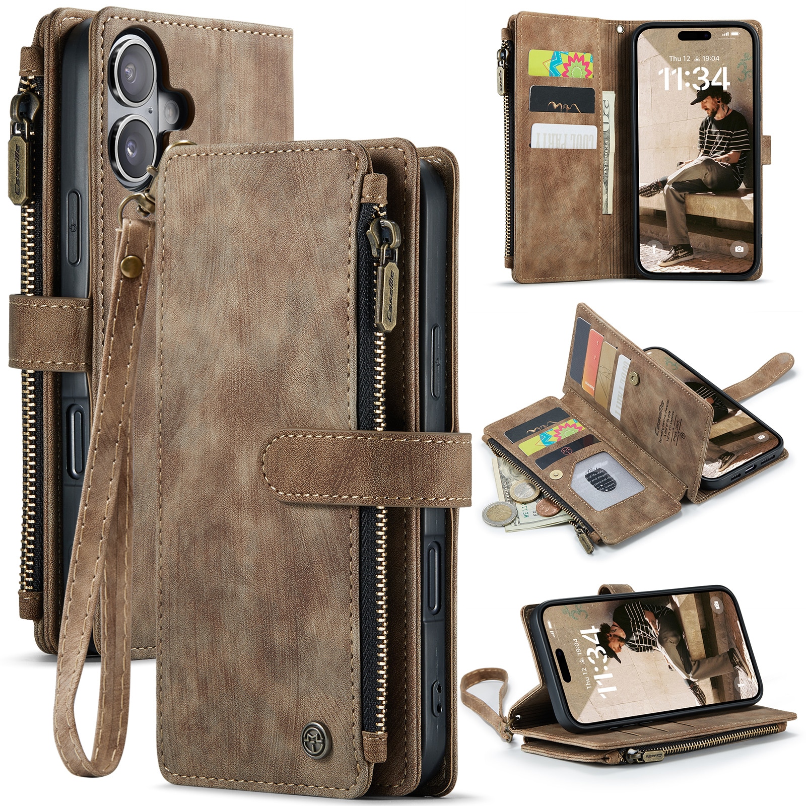 Zipper Wallet iPhone 16 Ruskea