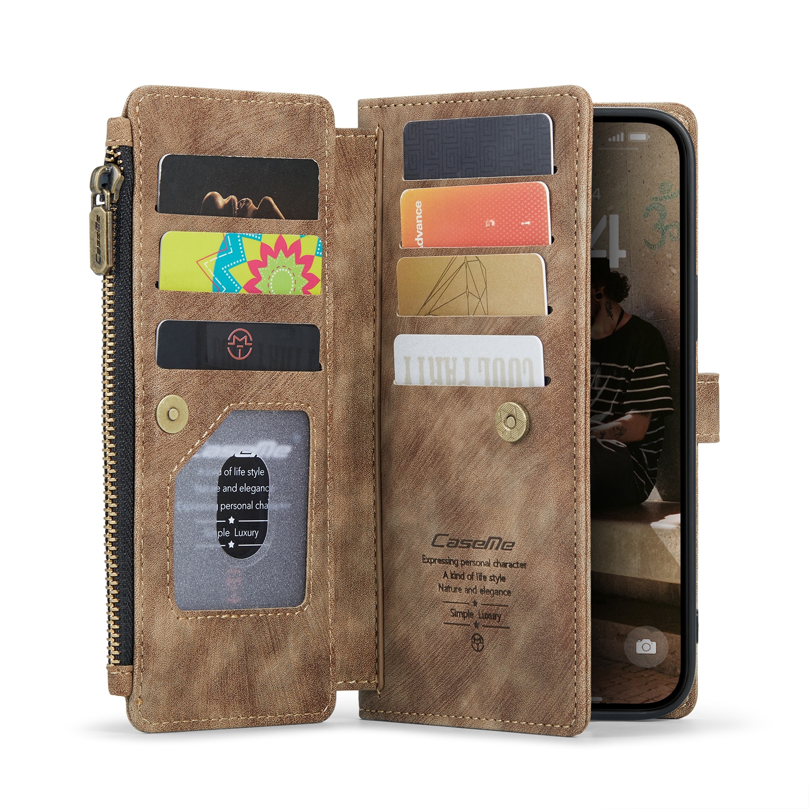 Zipper Wallet iPhone 16 Plus Ruskea