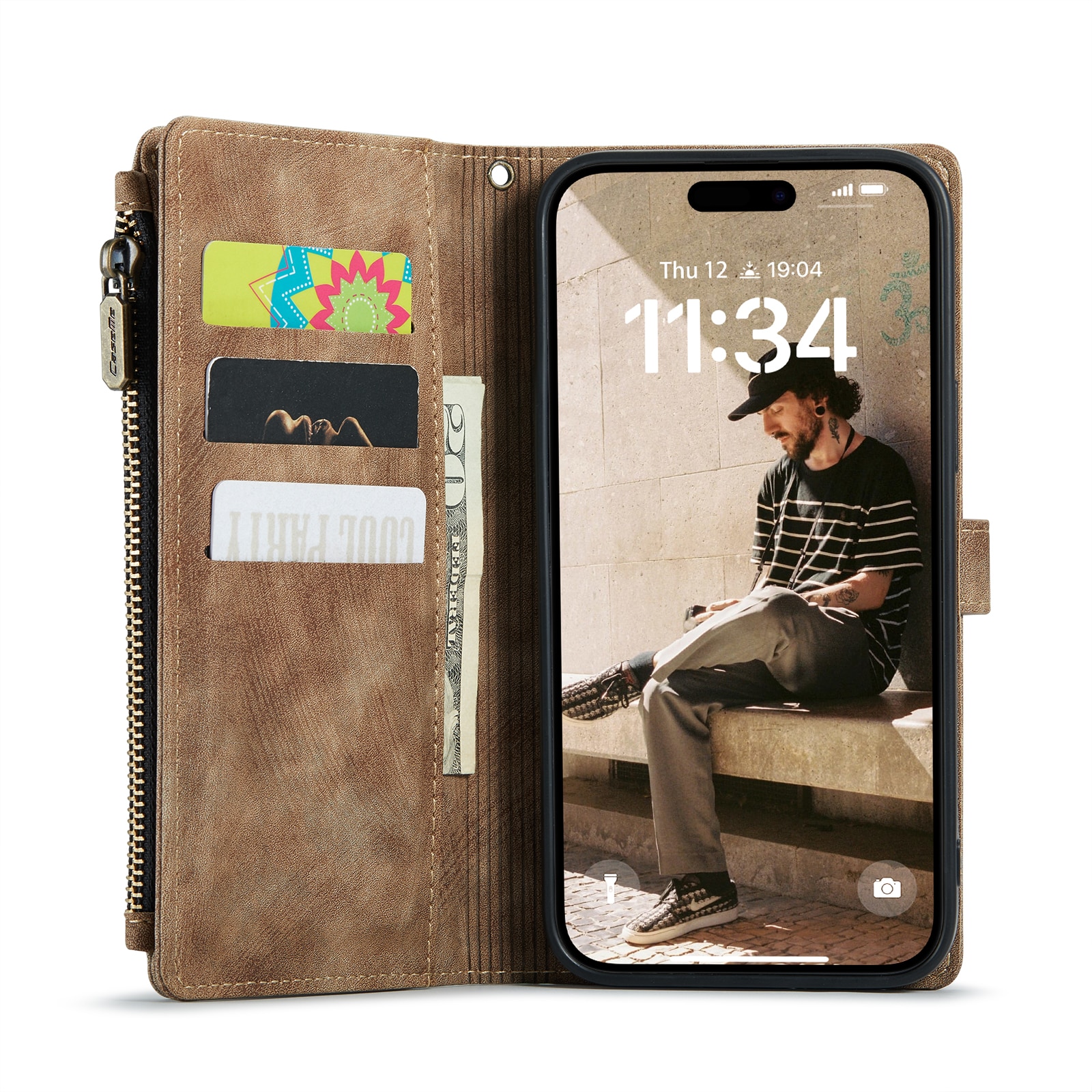 Zipper Wallet iPhone 16 Plus Ruskea