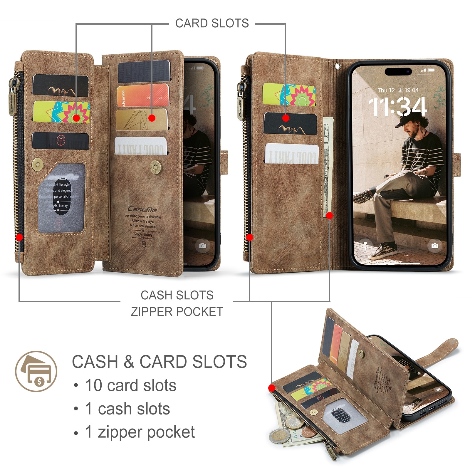 Zipper Wallet iPhone 16 Ruskea