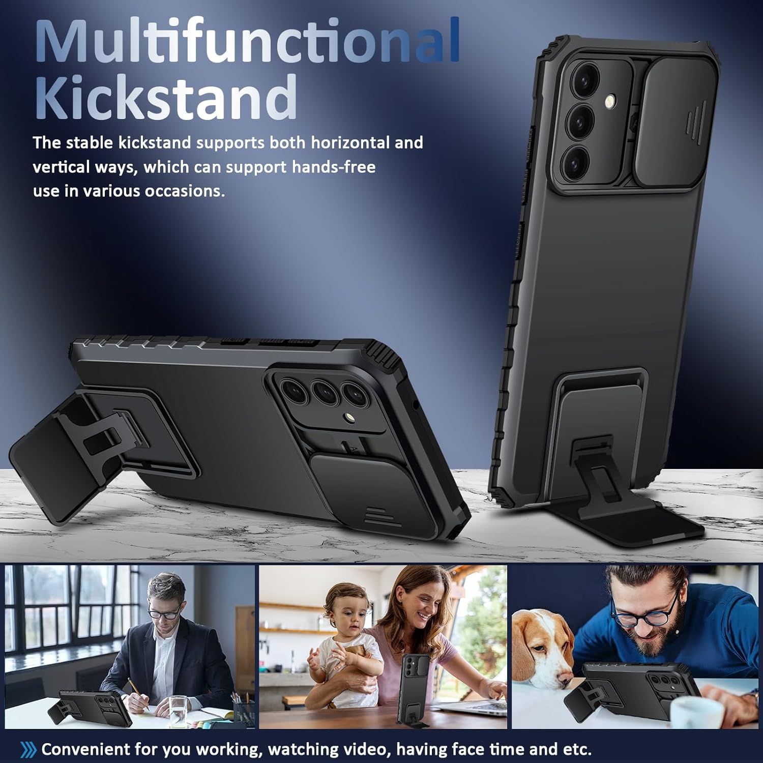 Samsung Galaxy S25 Kickstand Kotelo Kamerasuojalla Musta