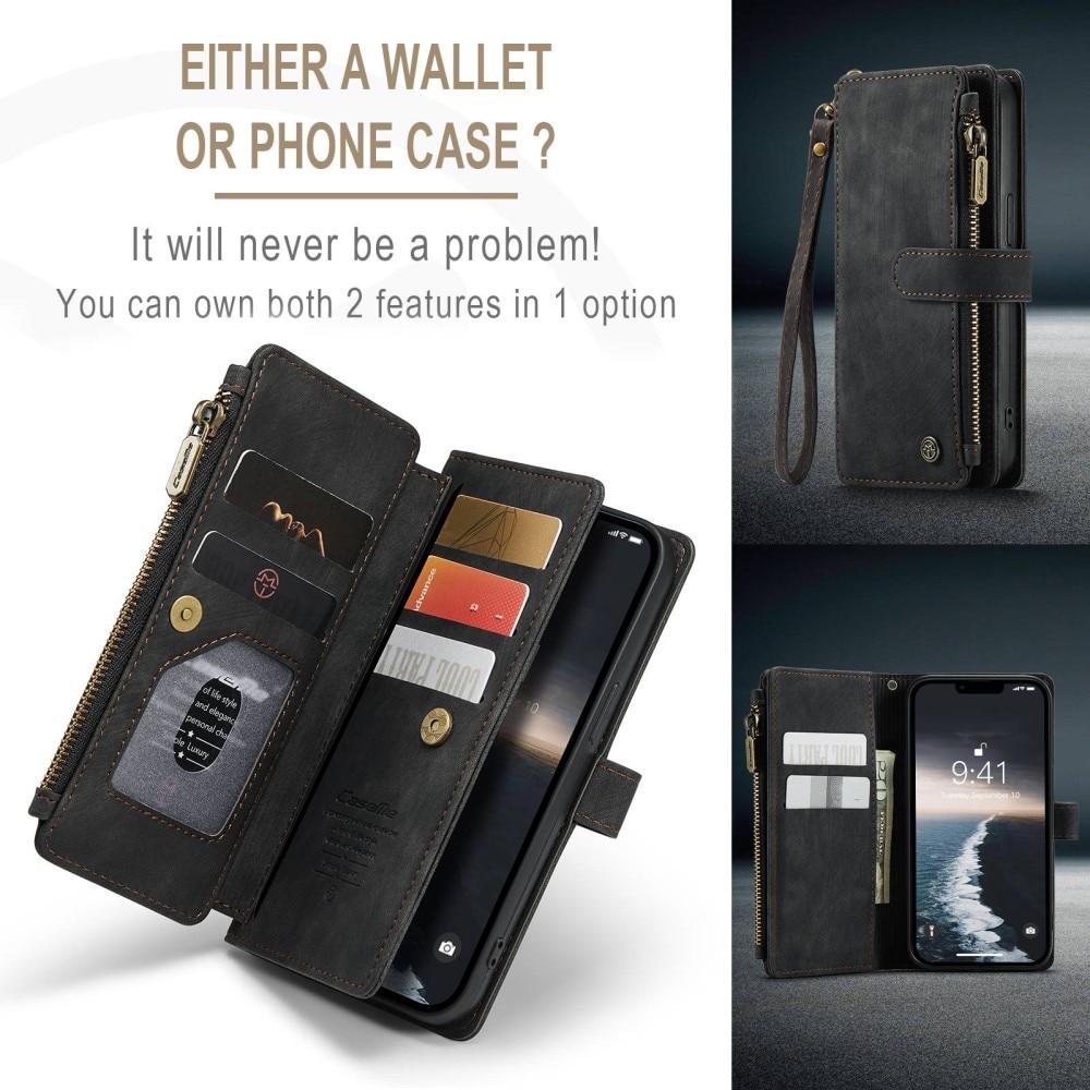 Zipper Wallet iPhone 14 Musta