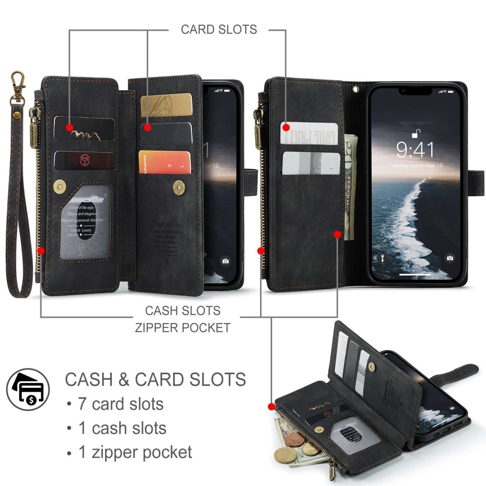 Zipper Wallet iPhone 14 Musta