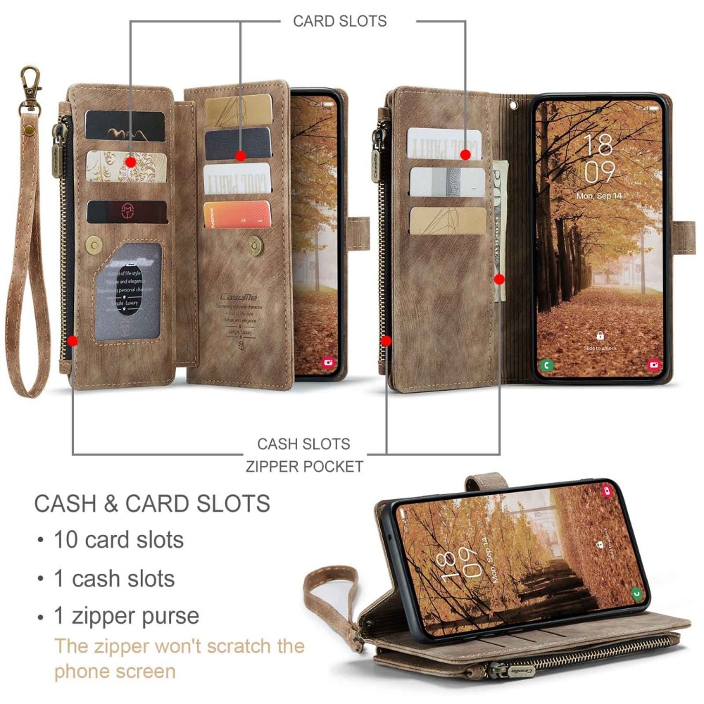 Zipper Wallet Samsung Galaxy A55 Ruskea