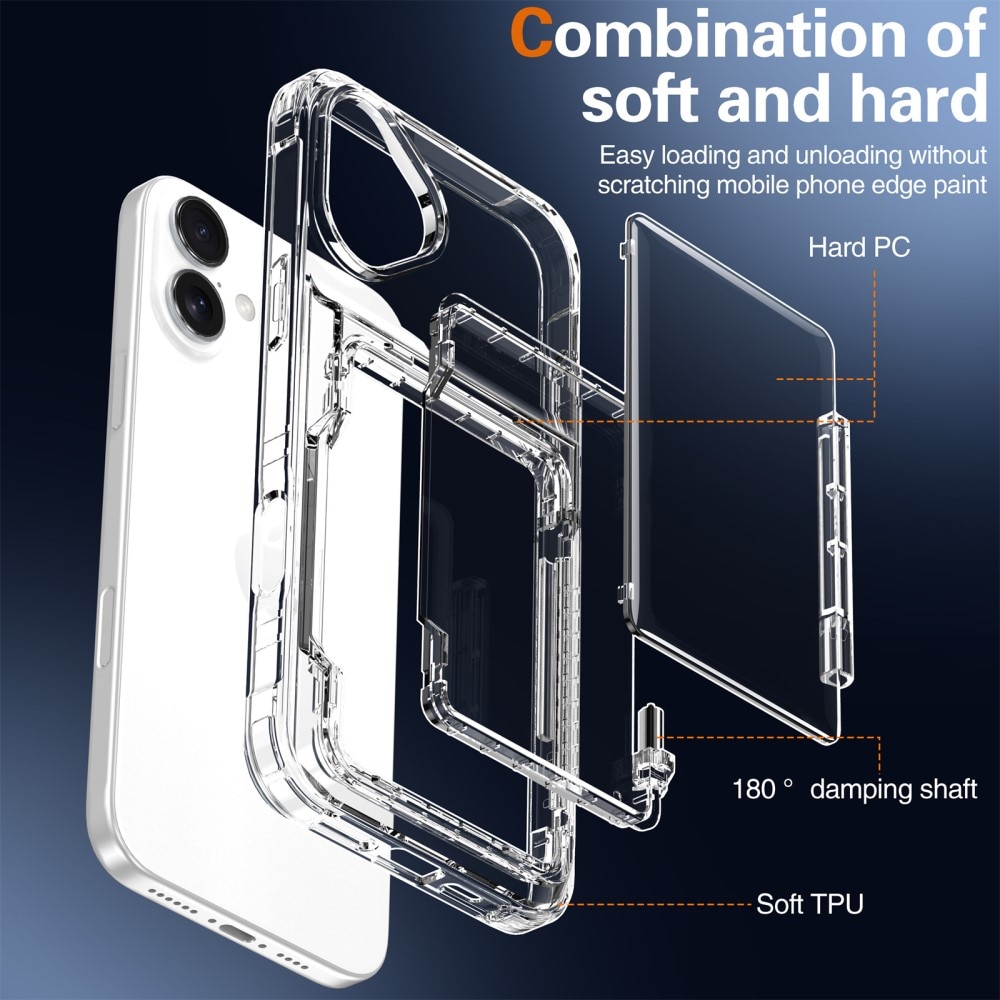 Hybridikuori Korttitasku Kickstand iPhone 16 Plus kirkas