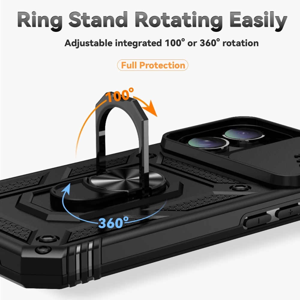 Hybridikuori Ring + Kamerasuojalla iPhone 16 Plus Musta