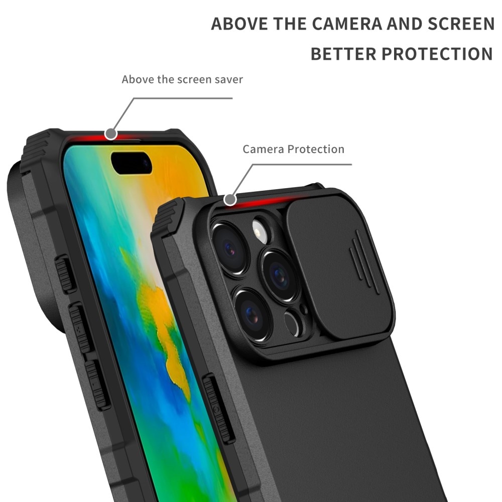 iPhone 16 Pro Kickstand Kotelo Kamerasuojalla Musta