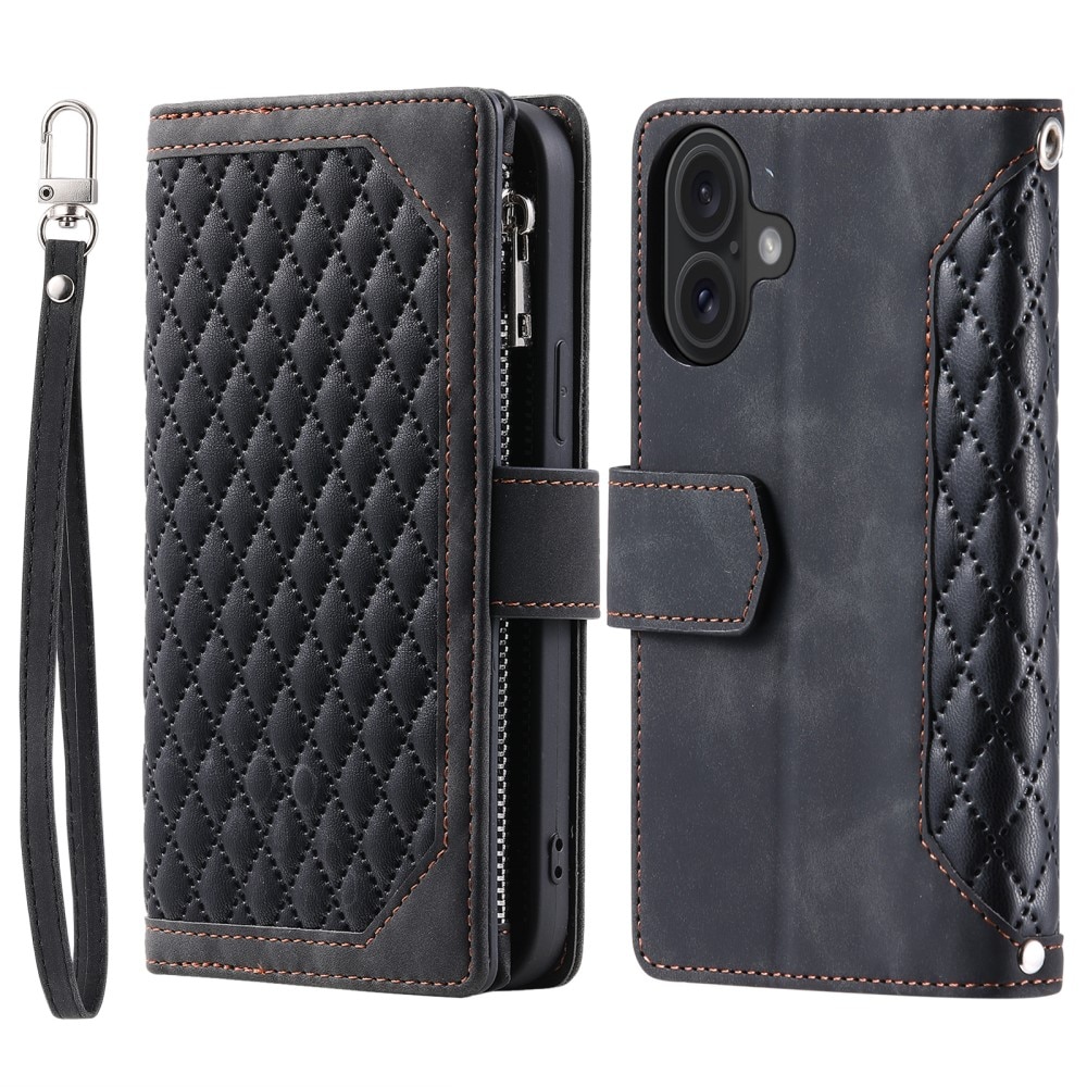 Lompakkolaukku iPhone 16 Plus Quilted Musta