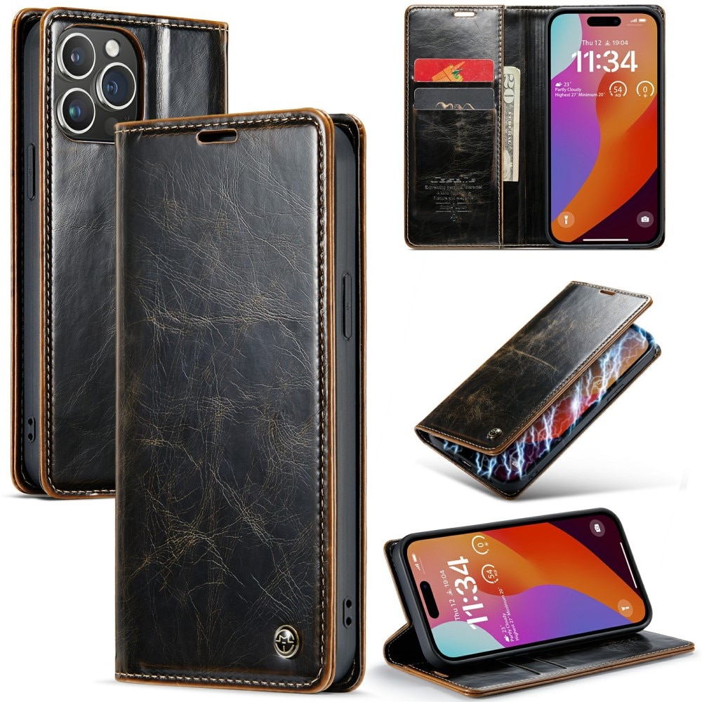 Leather Wallet iPhone 16 Pro Max ruskea