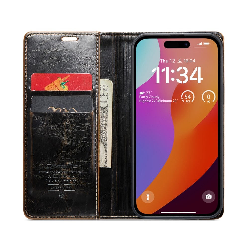 Leather Wallet iPhone 16 Pro Max ruskea