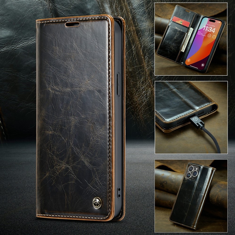 Leather Wallet iPhone 16 Pro Max ruskea