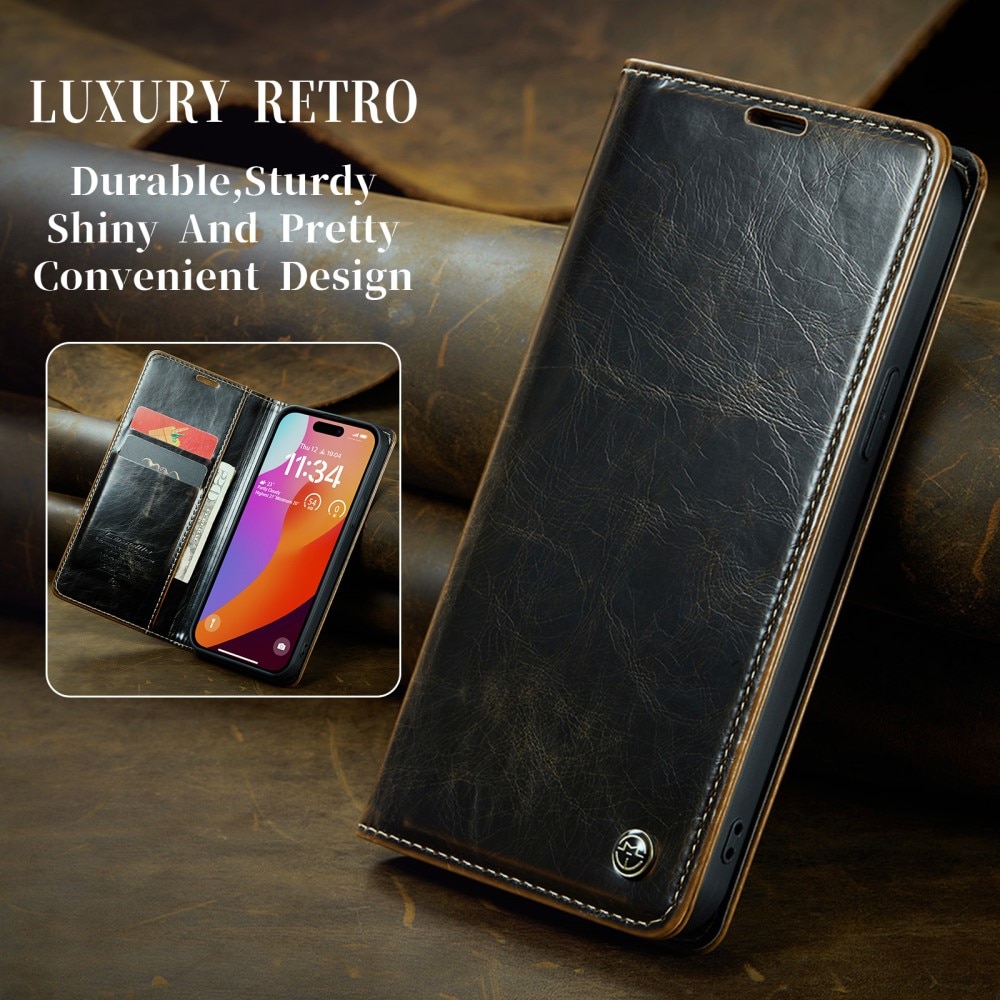 Leather Wallet iPhone 16 Pro Max ruskea