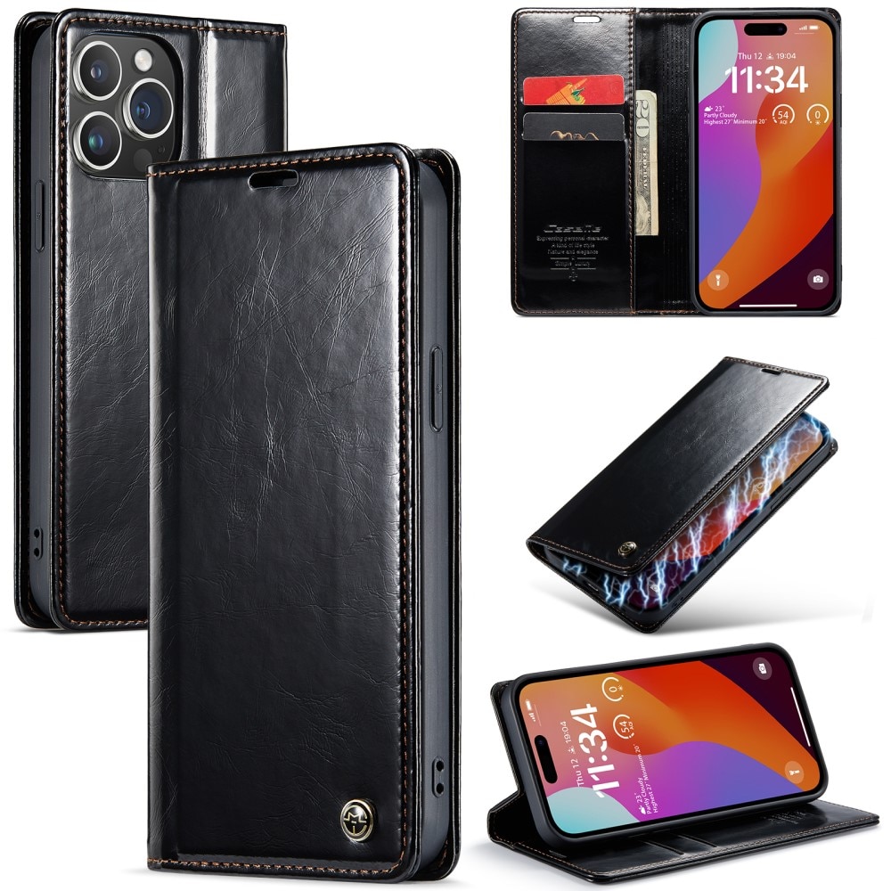 Leather Wallet iPhone 16 Pro Max musta