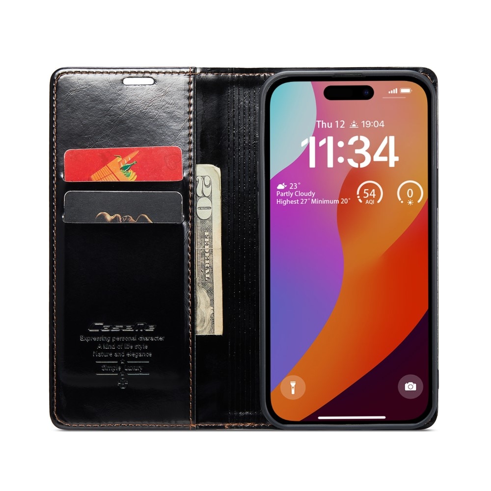 Leather Wallet iPhone 16 Pro Max musta