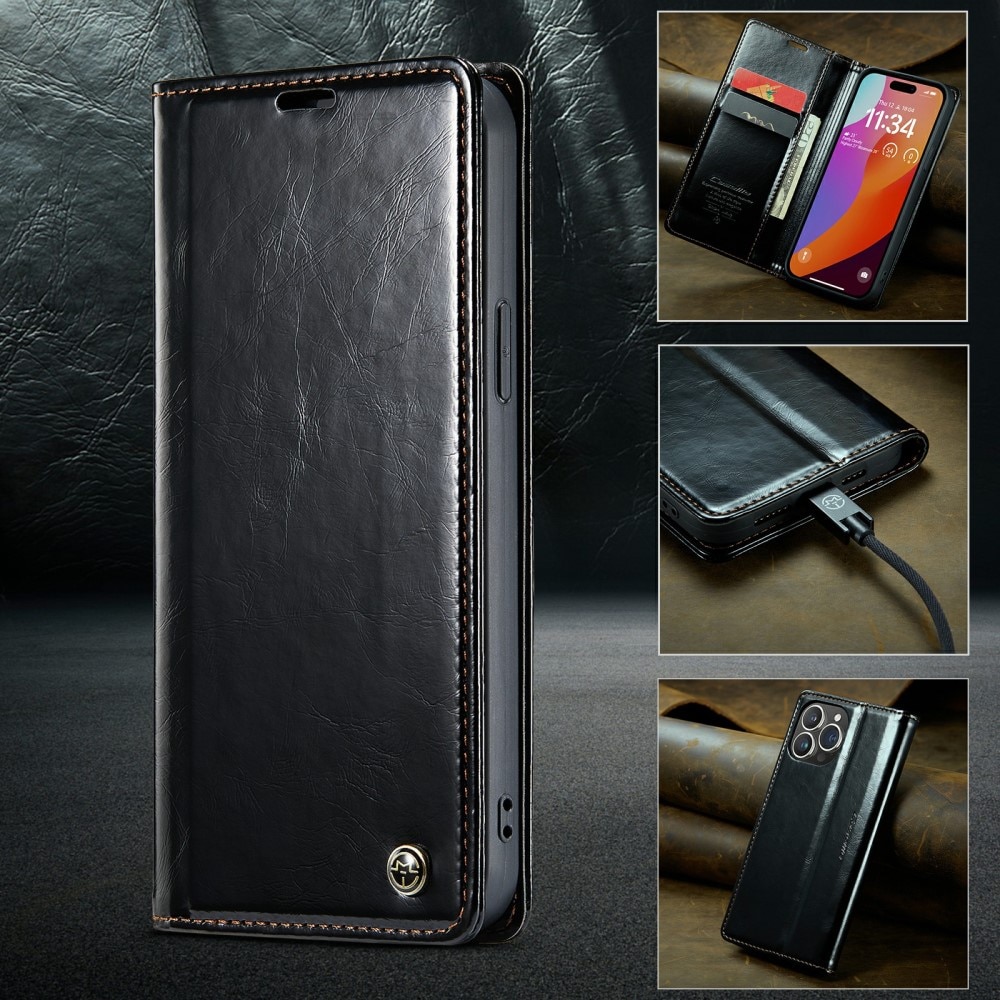 Leather Wallet iPhone 16 Pro Max musta