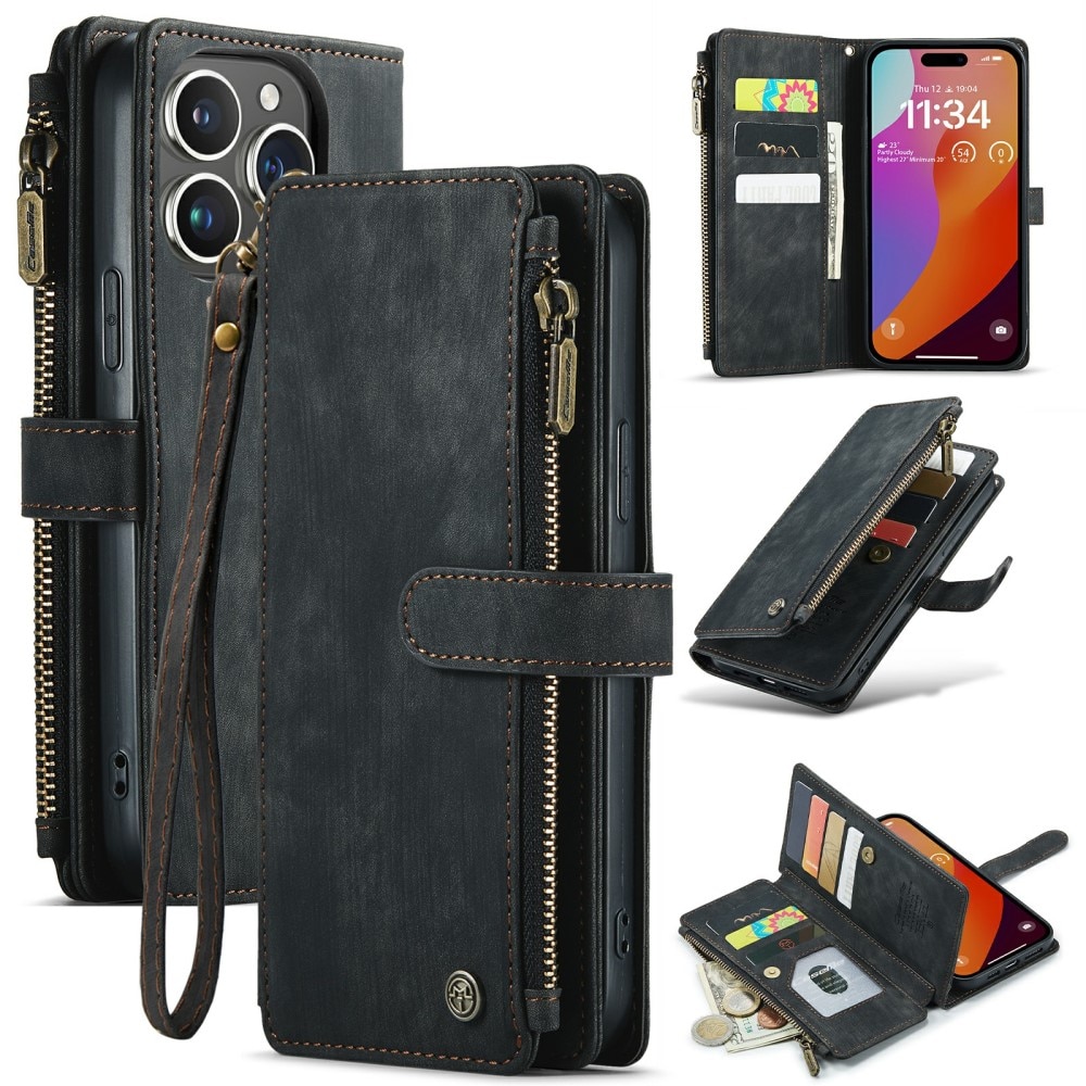 Zipper Wallet iPhone 16 Pro Max Musta