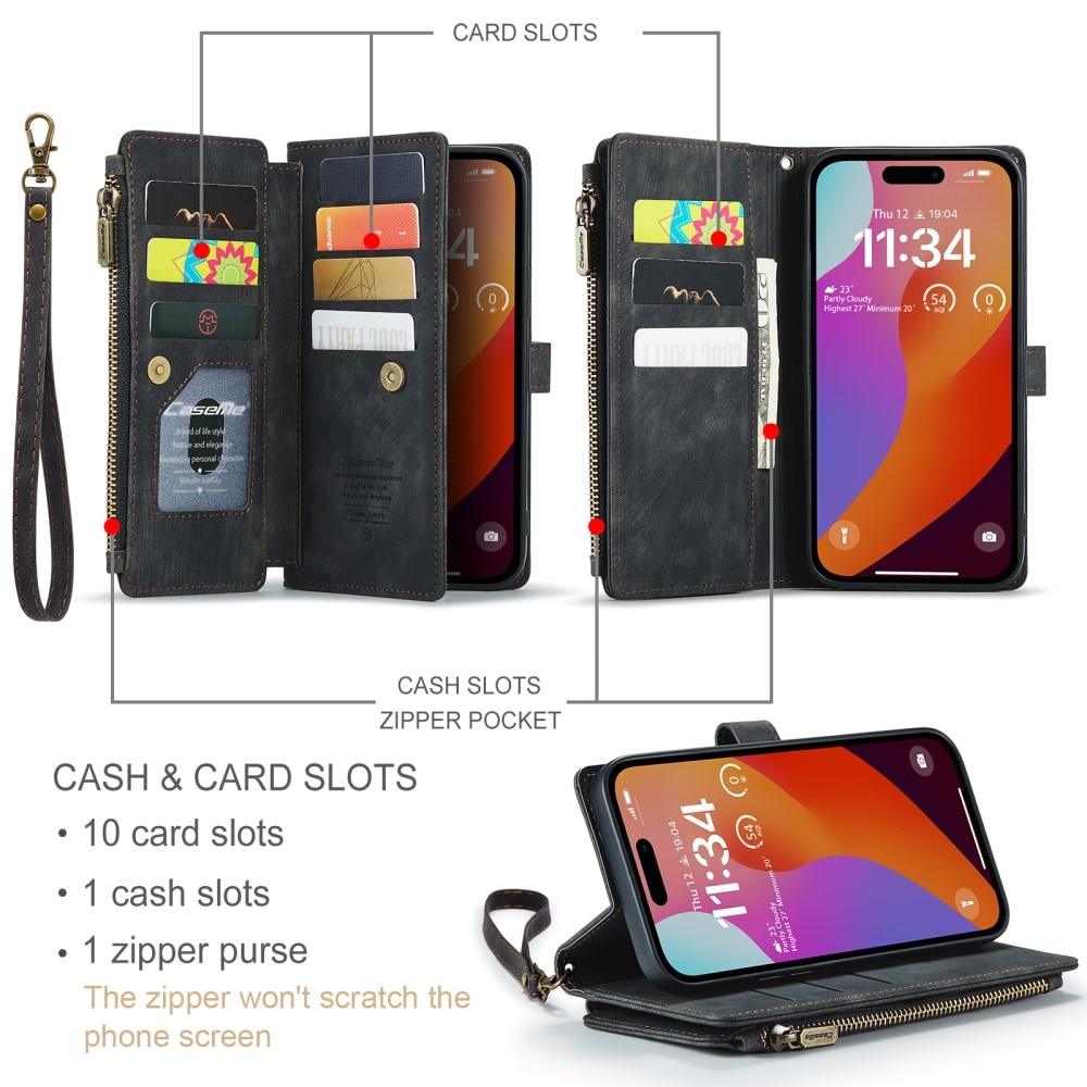 Zipper Wallet iPhone 16 Pro Max Musta