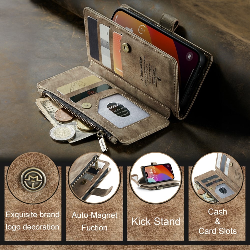 Zipper Wallet iPhone 16 Pro Ruskea