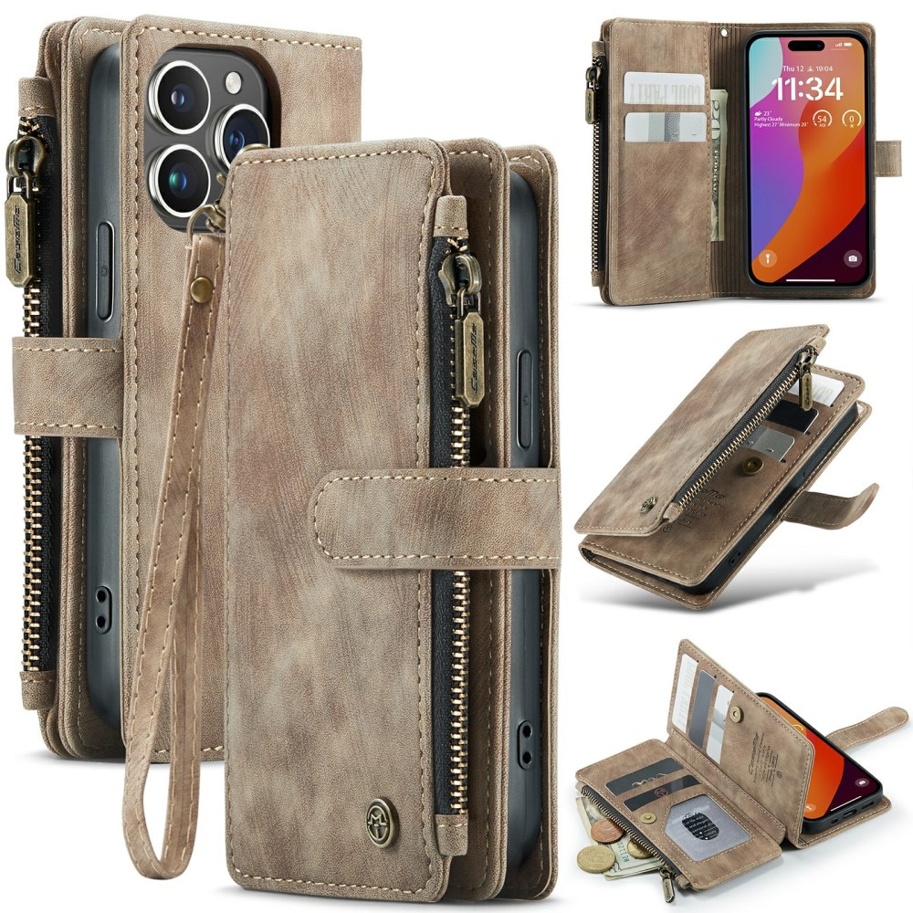 Zipper Wallet iPhone 16 Pro Ruskea