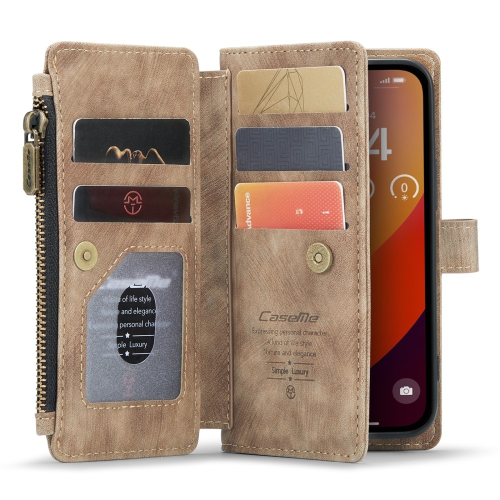 Zipper Wallet iPhone 16 Pro Ruskea