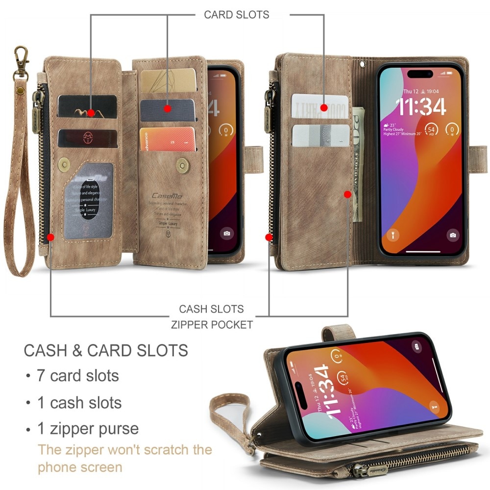 Zipper Wallet iPhone 16 Pro Ruskea