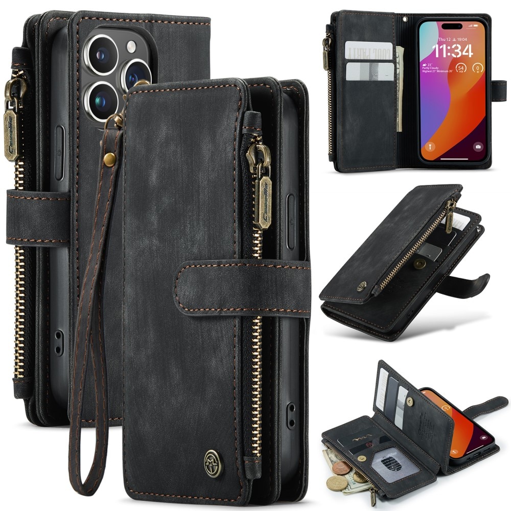 Zipper Wallet iPhone 16 Pro Musta