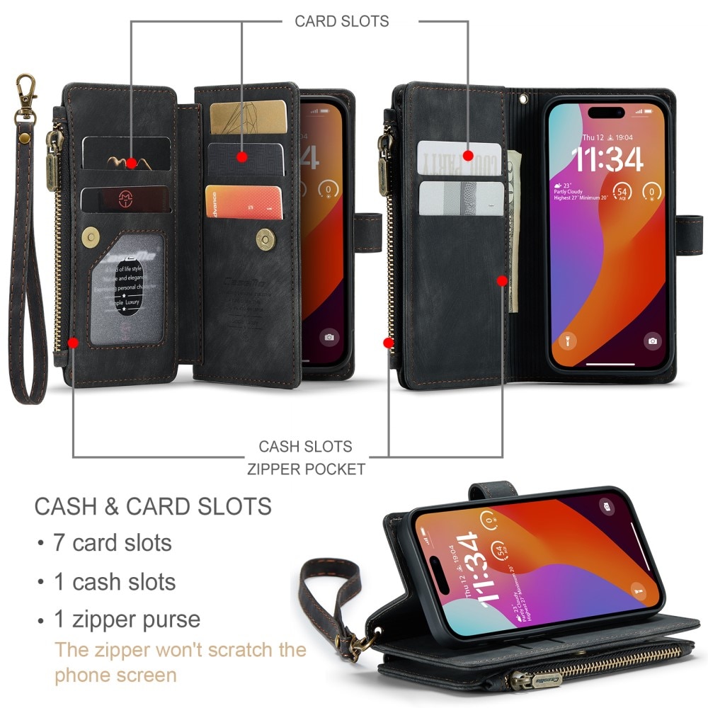 Zipper Wallet iPhone 16 Pro Musta