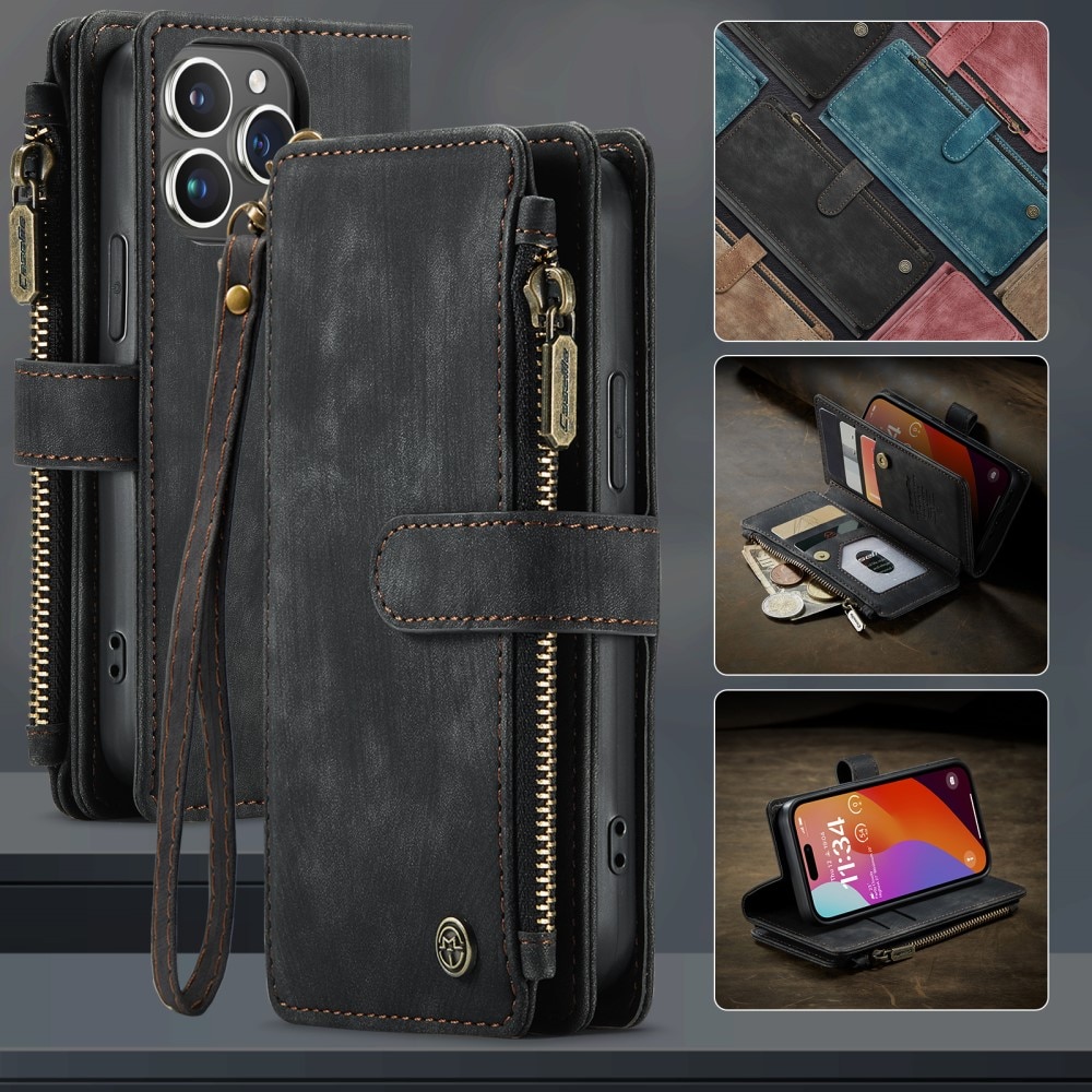 Zipper Wallet iPhone 16 Pro Musta