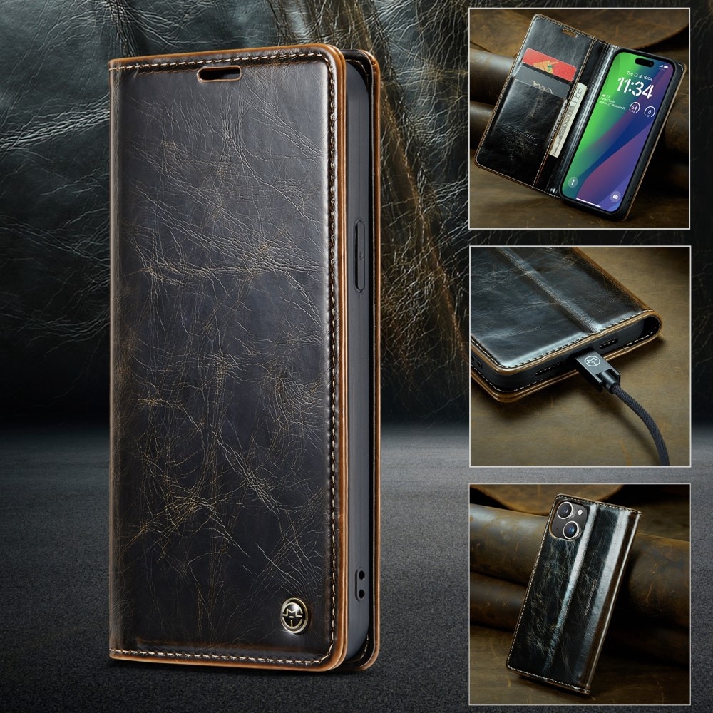 Leather Wallet iPhone 16 ruskea