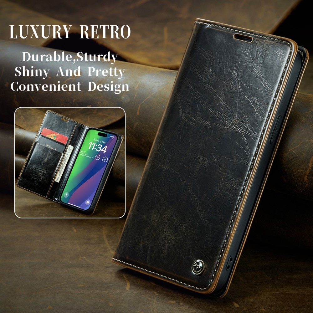 Leather Wallet iPhone 16 ruskea