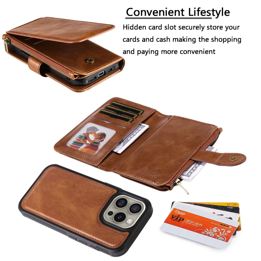 Magnet Leather Multi-Wallet iPhone 16 Pro ruskea