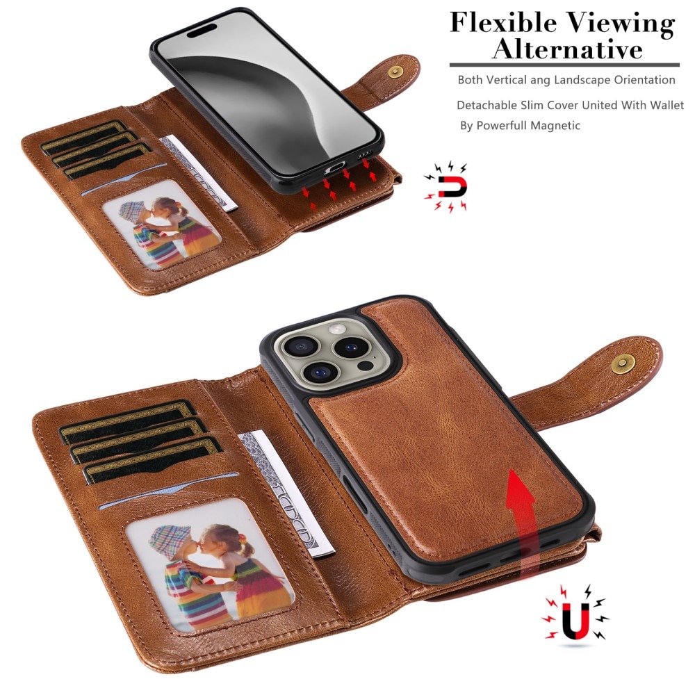 Magnet Leather Multi-Wallet iPhone 16 Pro ruskea