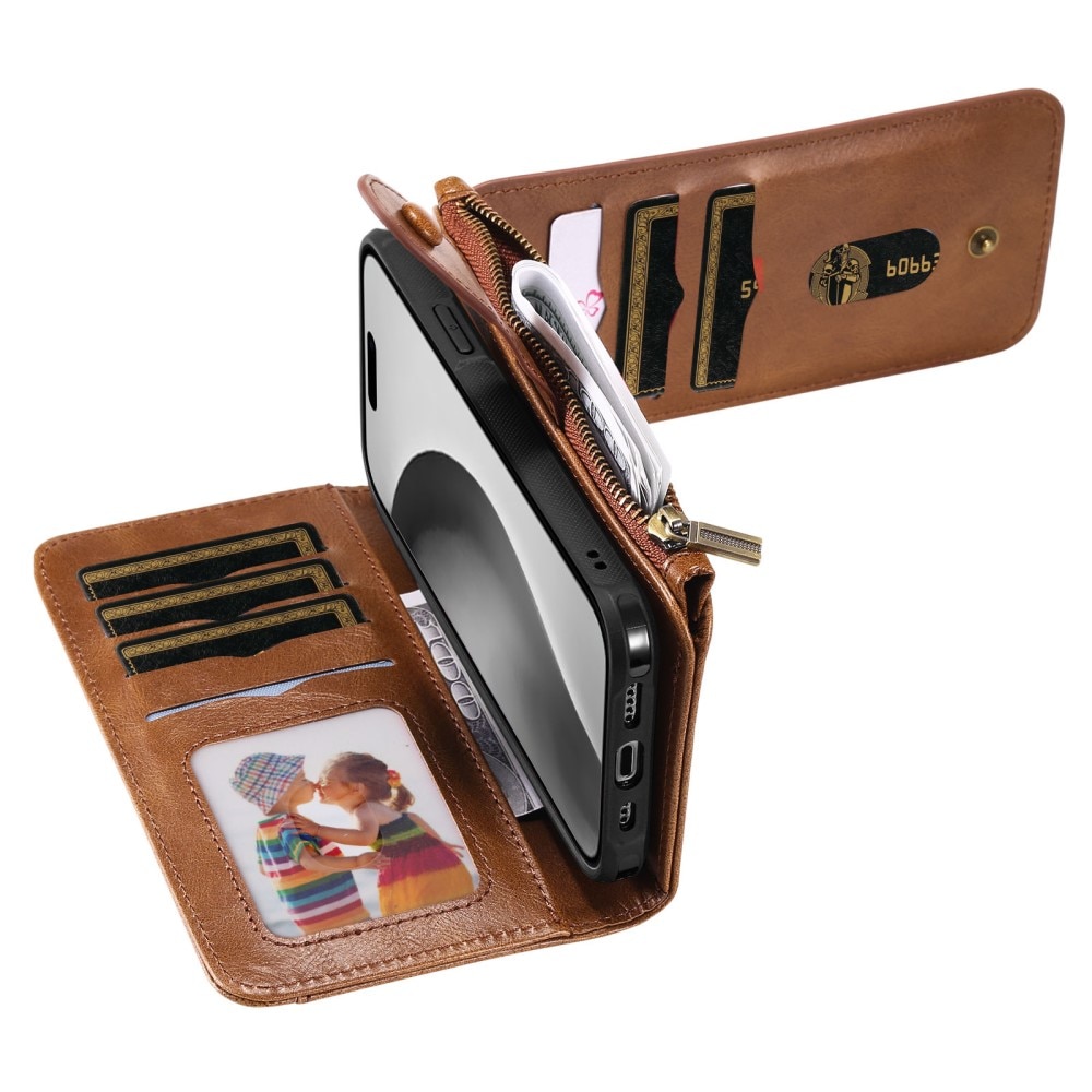 Magnet Leather Multi-Wallet iPhone 16 Pro ruskea