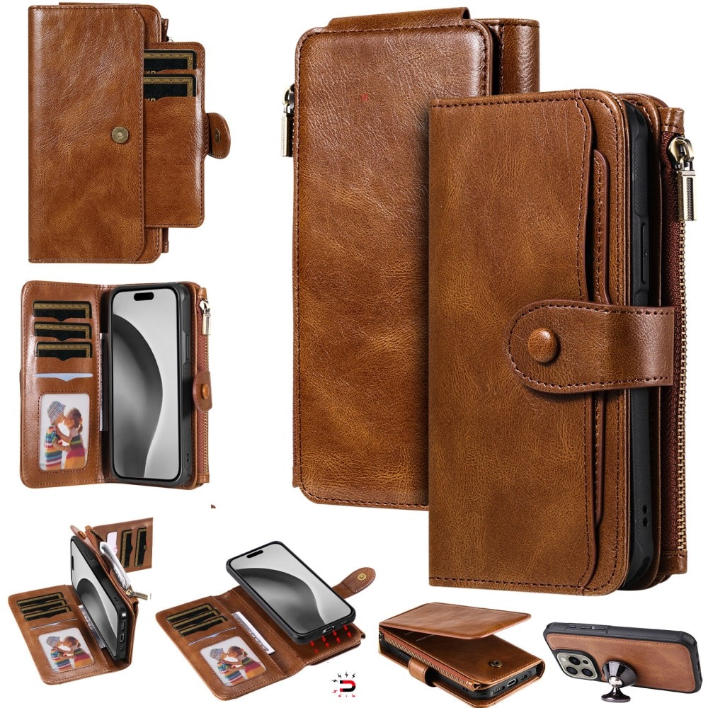 Magnet Leather Multi-Wallet iPhone 16 Pro ruskea